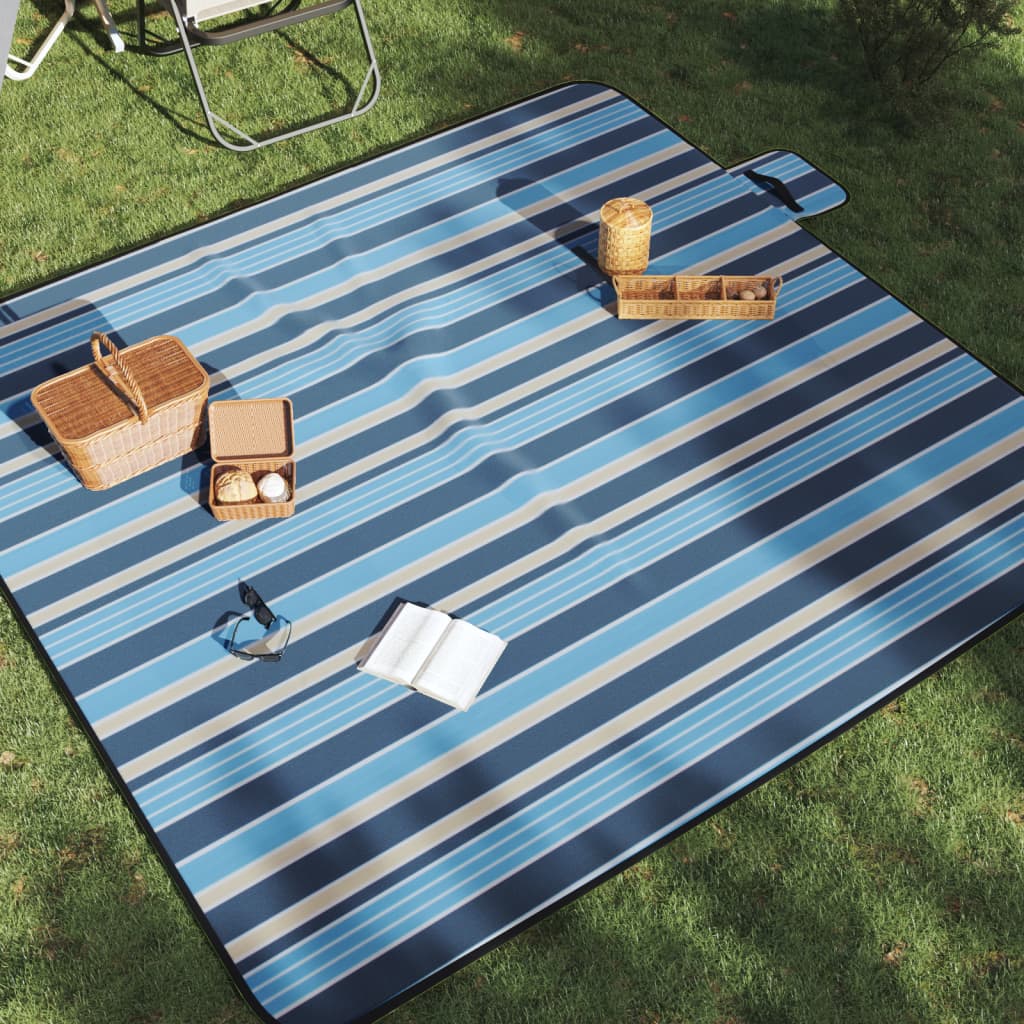 Vidaxl picnic rug foldable striped 200x200 cm velvet blue white