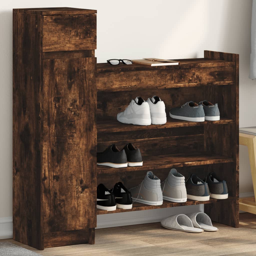 Armoire à chaussures Vidaxl 100.5x28x100 cm en bois de bois de bois fumé coloré