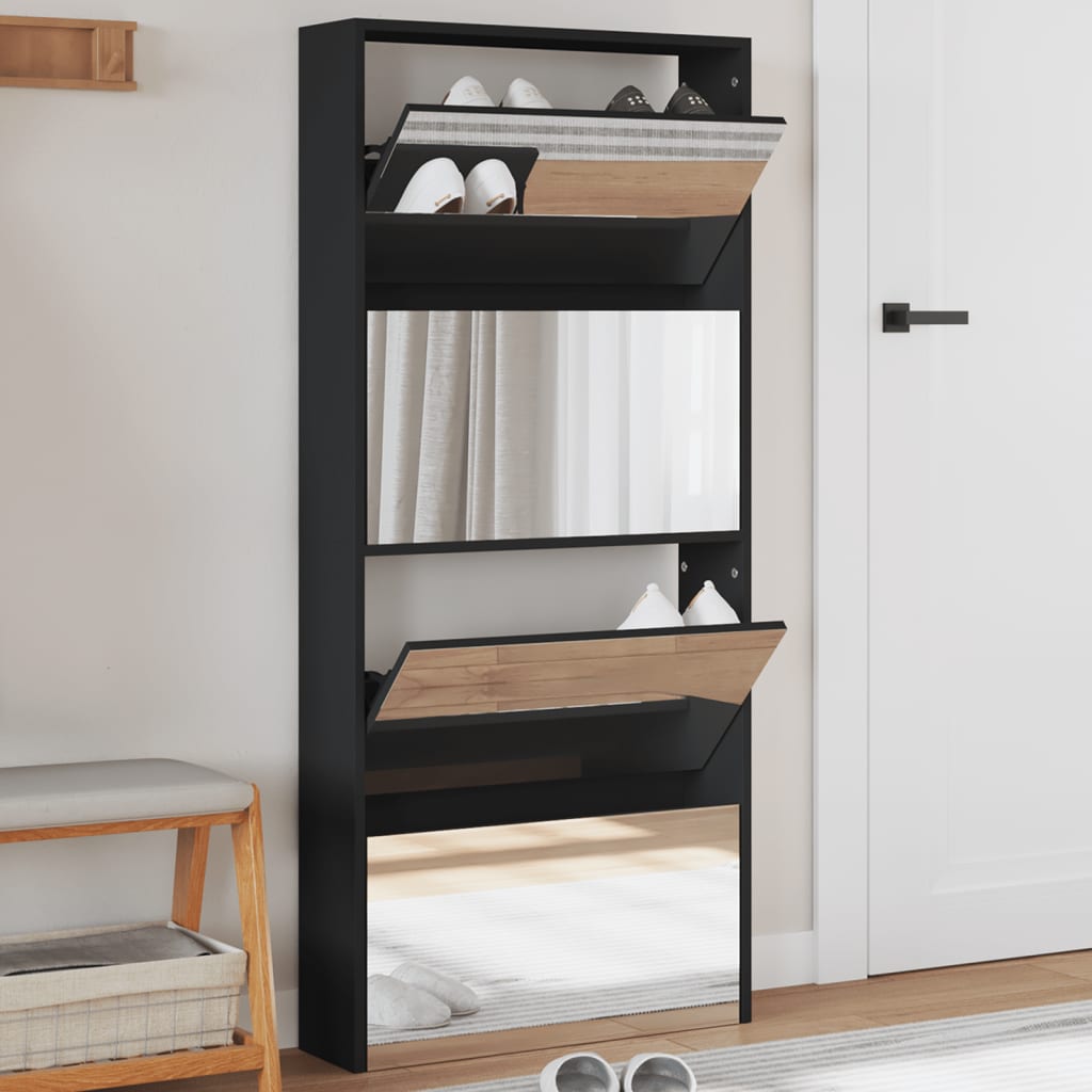 VidaXL shoe cabinet with mirror 4-layer 63x17x134 cm black