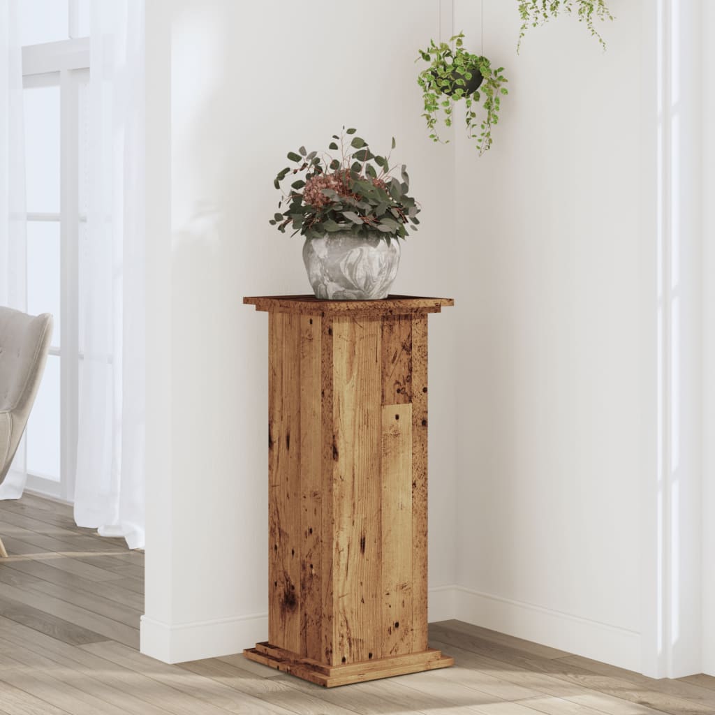 VidaXL Plantenstandaard 33x33x80 cm bewerkt hout oud houtkleurig