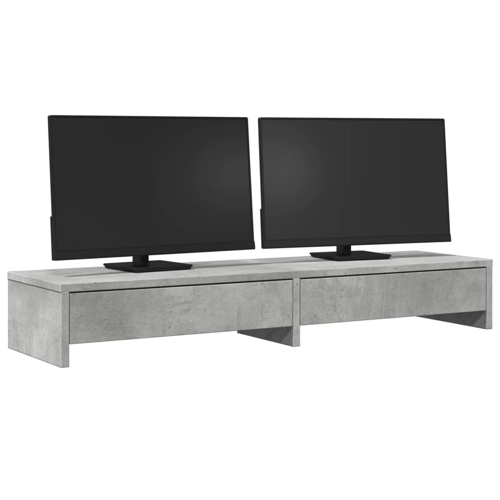 VidaXL Monitorstandaard met lades 100x27x15 cm bewerkt hout betongrijs