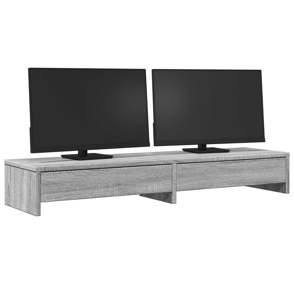 Vidaxl Monitor stojan se zásuvkami 100x27x15 cm dřevo šedý sonoma dub