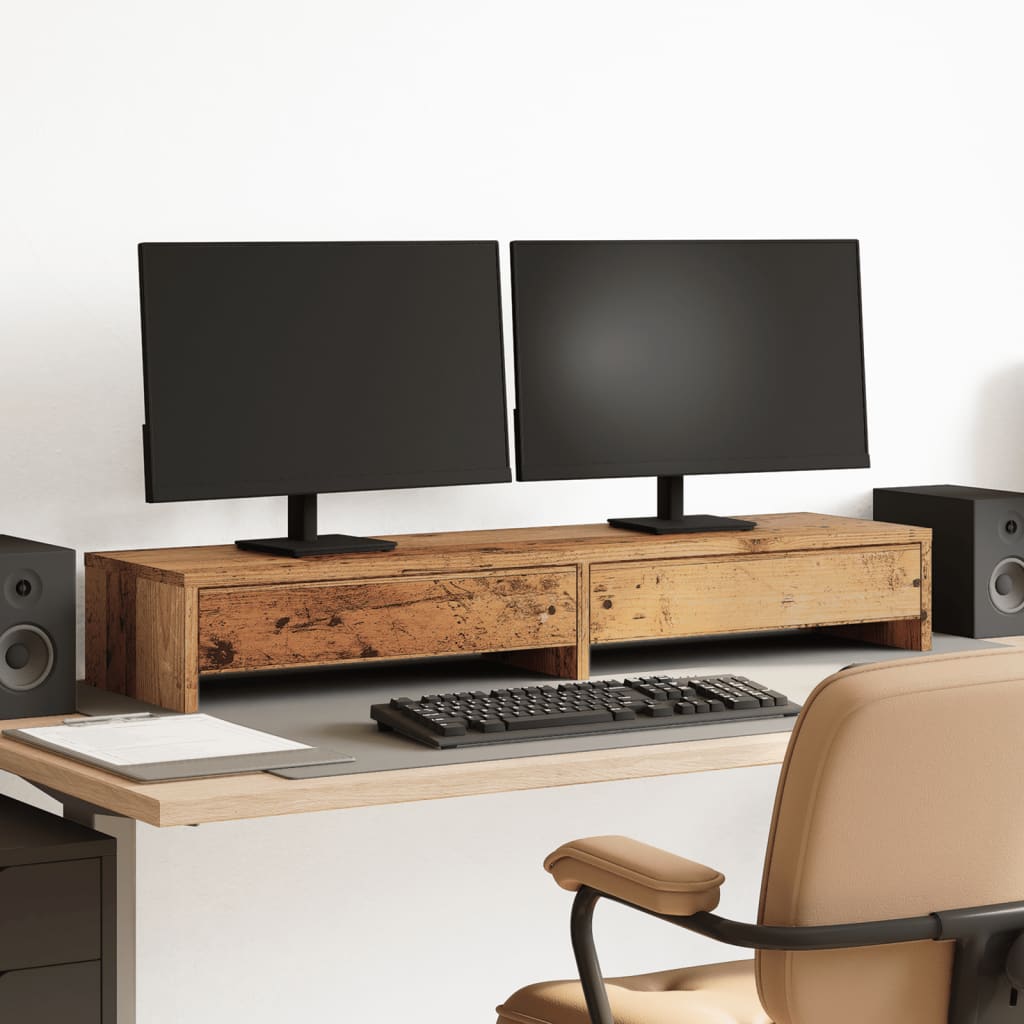 VidaXL Monitorstandaard met lades 100x27x15 cm hout oud houtkleurig