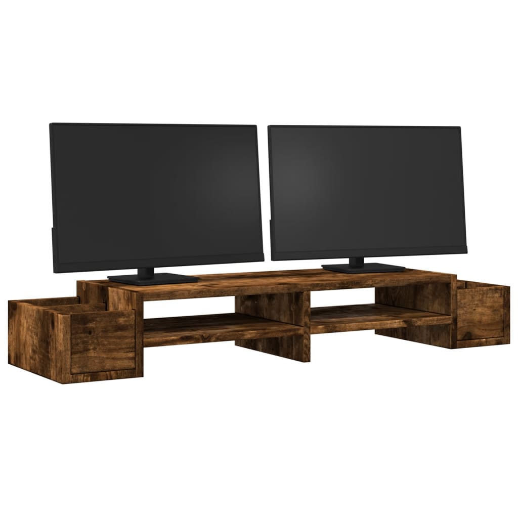 VidaXL Monitorstandaard met opslag 100x27x15 cm hout gerookt eiken