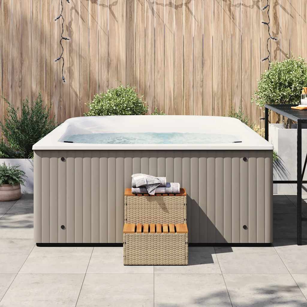 Vidaxl hottub-opstap 50x50x50,5cm poly rattan massief acaciahout beige