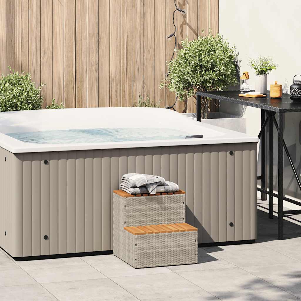 Vidaxl hottub-opstap 50x50x50,5 cm poly rattan massief acaciahout