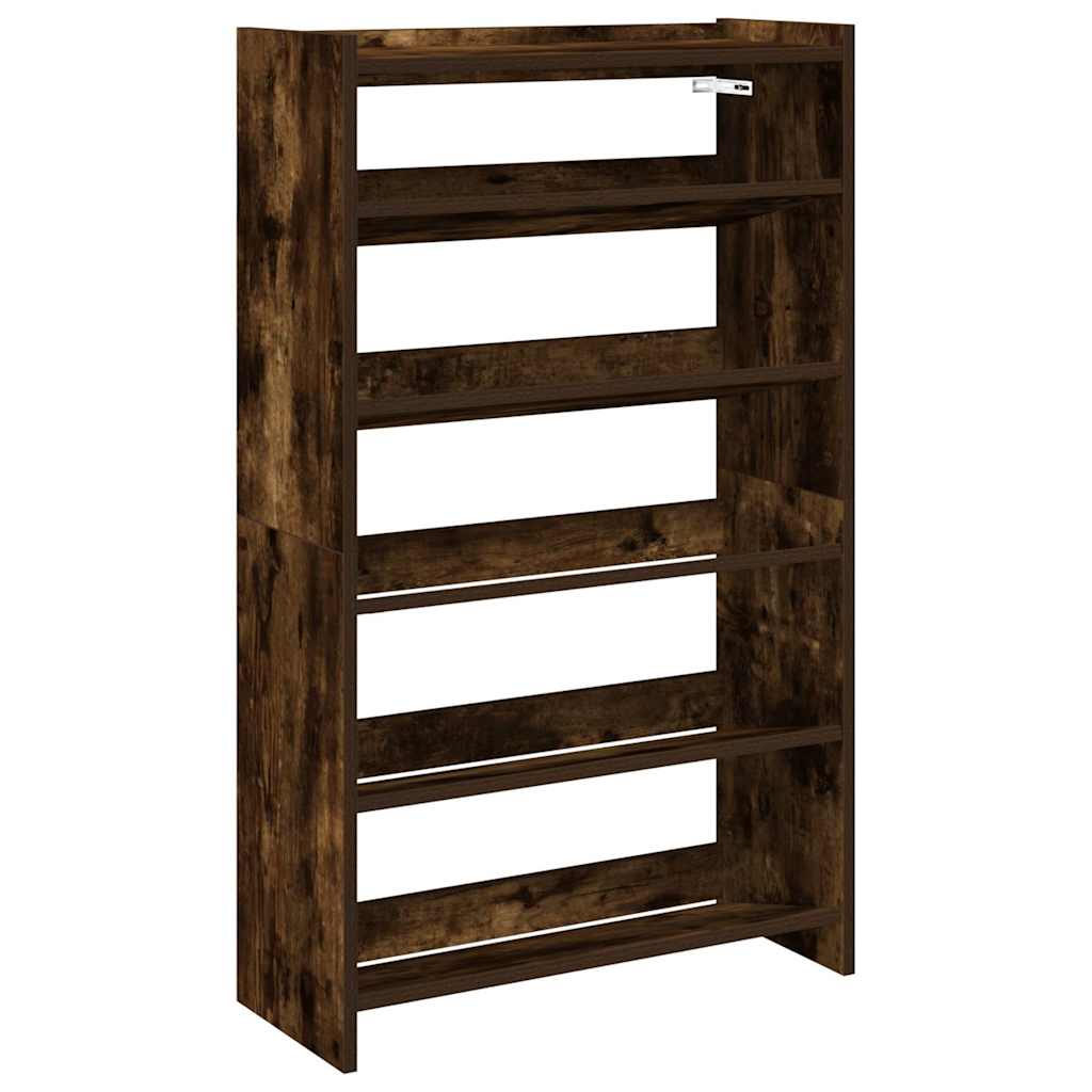 Vidaxl Shoe Rack 60x25x100 cm de madera procesada de roble ahumado