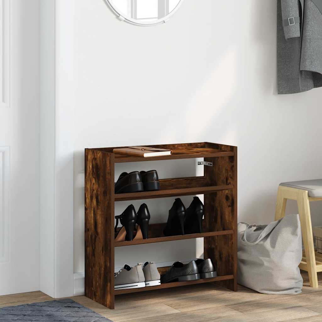 Vidaxl Shoe Rack 60x25x62 cm de madera procesada de roble ahumado coloreado