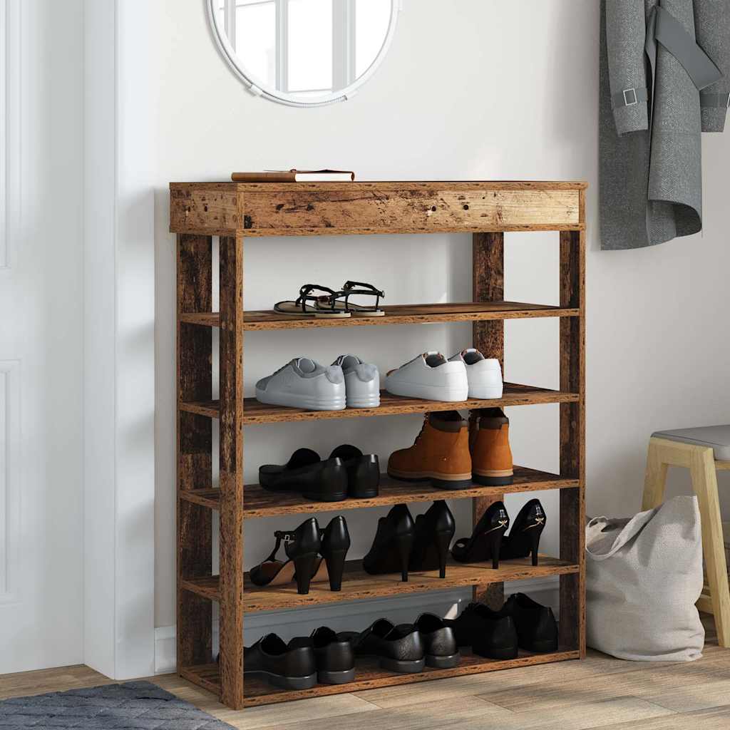 Vidaxl Shoe Rack 80x30x98 cm forarbejdet træ gammel træ -farvet