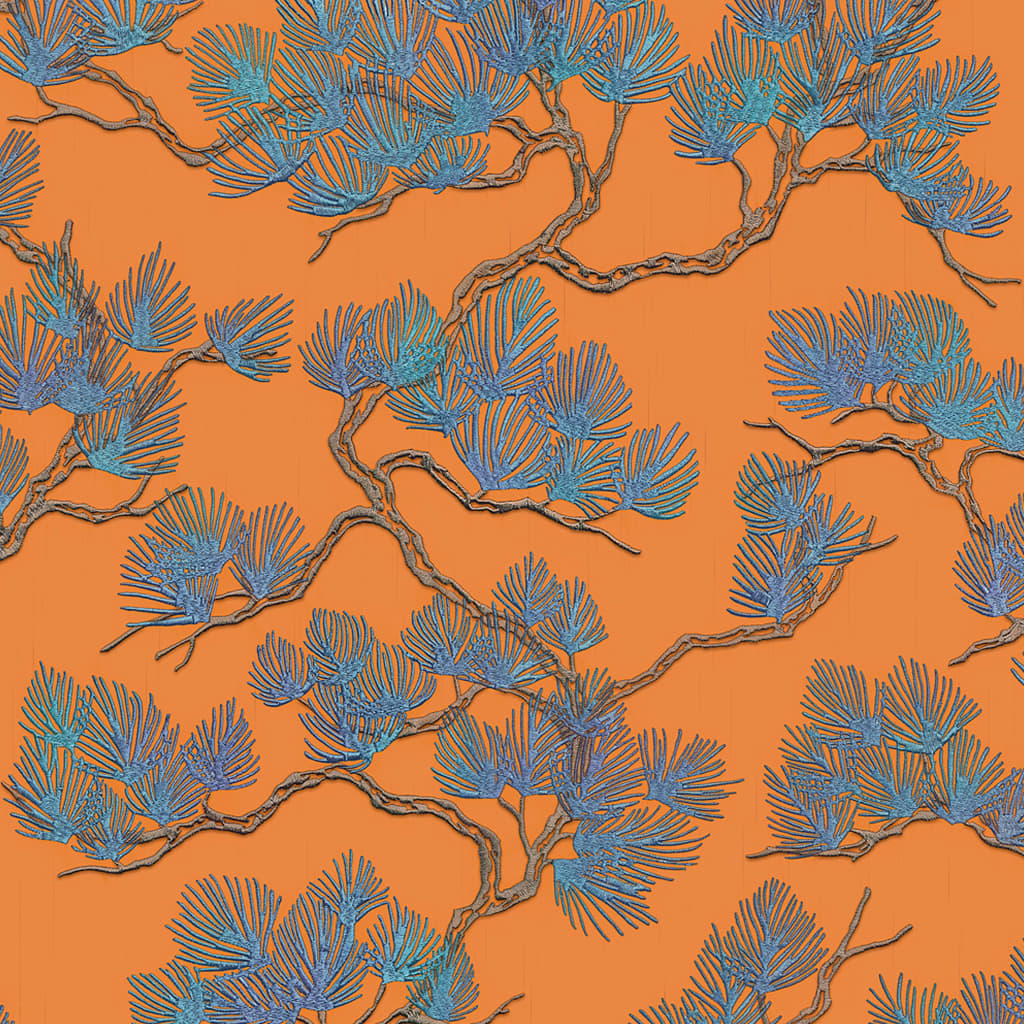 DUTCH WALLCOVERINGS DUTCH WALLCOVERINGS Behang Pine Tree blauw en oranje