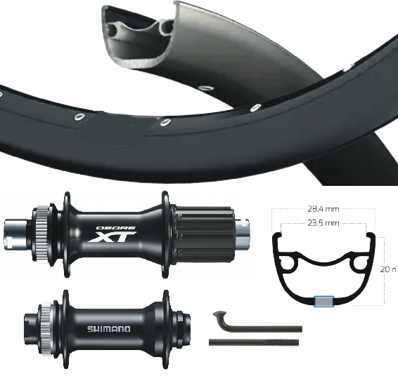 Shimano XT Alivio Wielset 28 29 Inch Cass 8-11 Speed ​​Thru Axxle Black