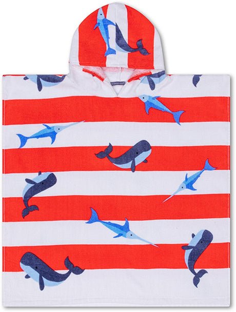 Rayures océaniques | poncho de plage rouge blanc 65 x 65 cm