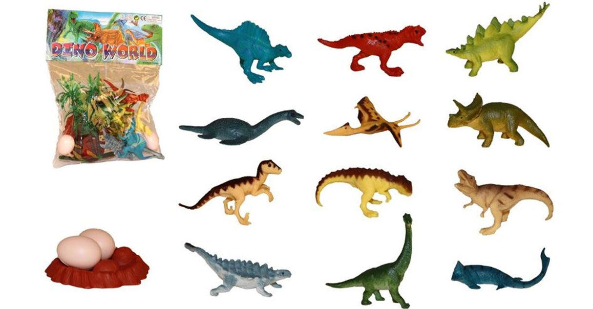 Dinos mat Accessoiren an Sak 17 Stécker