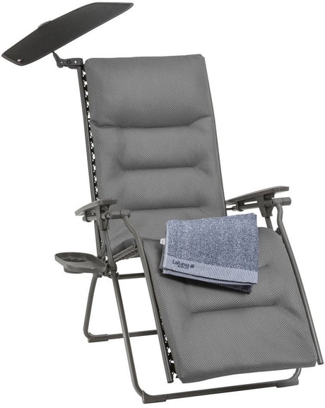Lafuma - evoluce vše v jednom - polstrované relaxační křeslo s nulovou gravitací - 3 doplňky zdarma - becomfort® - popelavě šedá