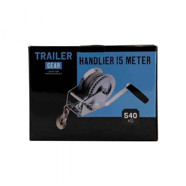 Trailergear Trailergear Hand Winch + Cable + Hook, 540 kg.