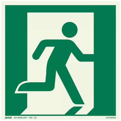 Noutausgangsschëld riets ftlm - 150x150 mm selbstklebend.