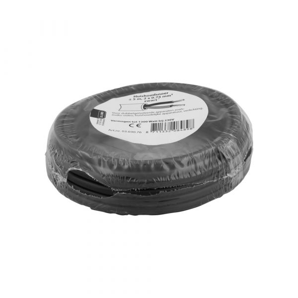 Household cord 2x0.75 black 5 meters.