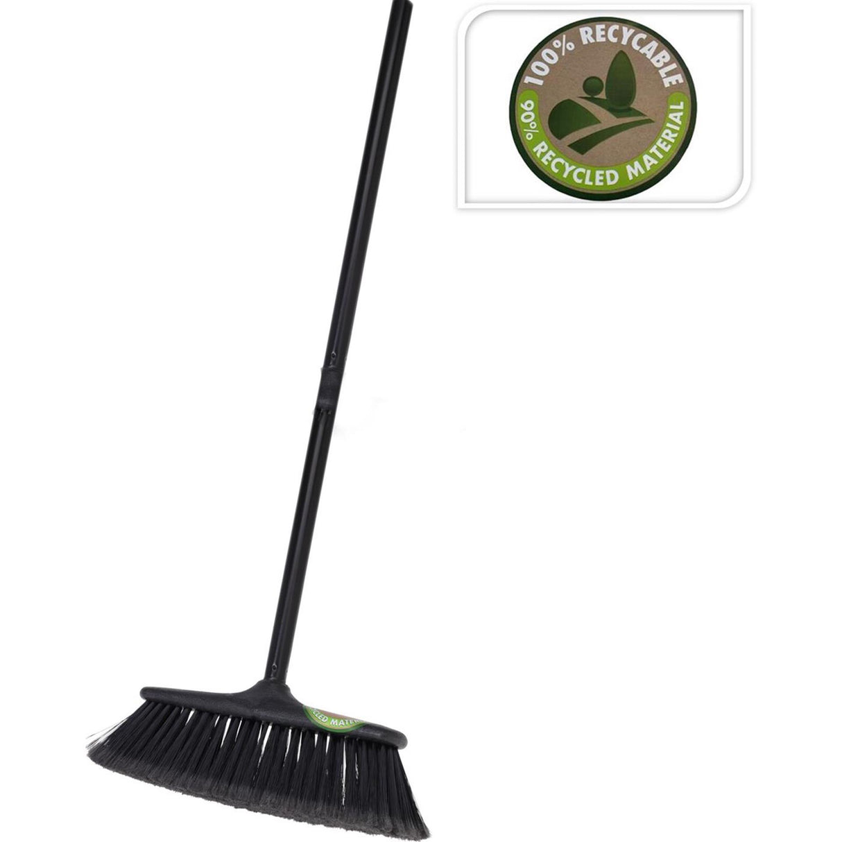 Broom with black plastic handle