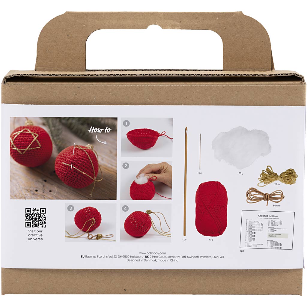 Creativ company hobby set crochet, Christmas balls, red, 1 box