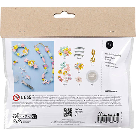 Mini zestaw hobbystyczny firmy Creativ - biżuteria, naszyjnik, bransoletki, kolczyki w kolorze jasnoniebieskim, jasnoczerwonym, żółtym, 1 opakowanie