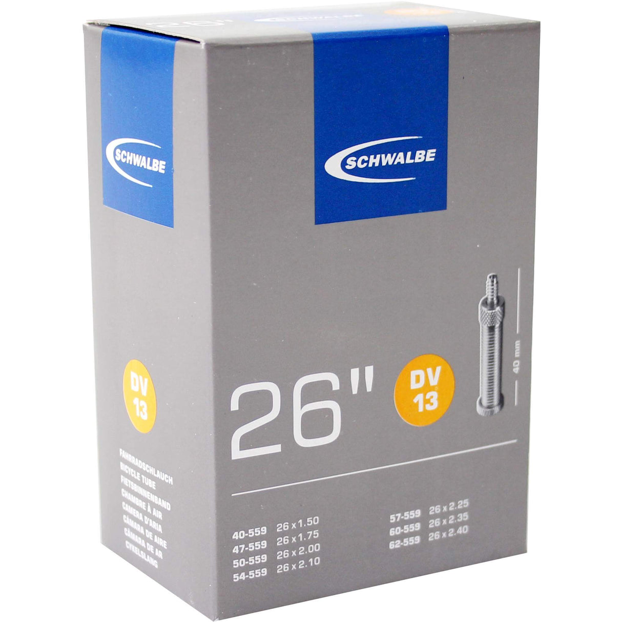 Tubo interno de Schwalbe 26 x 1,50 2,40 polegadas (40 62-559) DV 40 mm