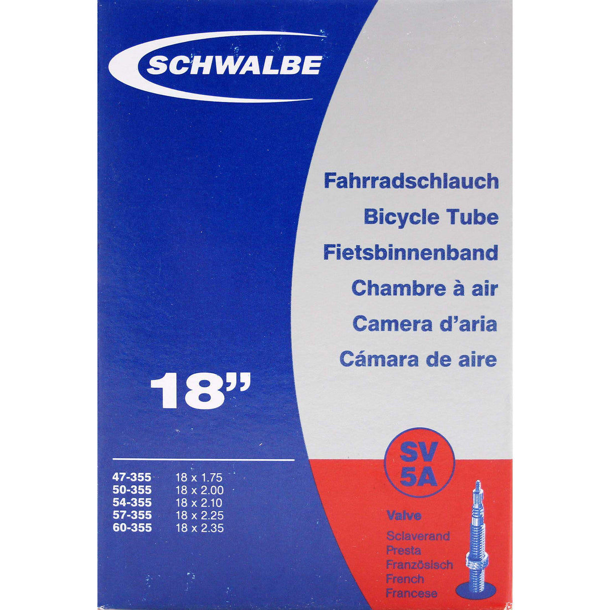 Schwalbe Inner Tube FV SV5A 18 Bred 47 50 54 57 60-355