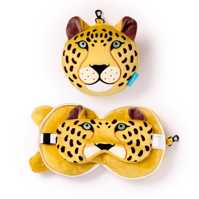 Relaxeazzz leopard rund resekudde sovmask