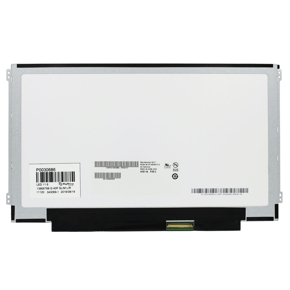 OEM 11,6 tommer LCD -skærm 1366x768 Gloss 40pin