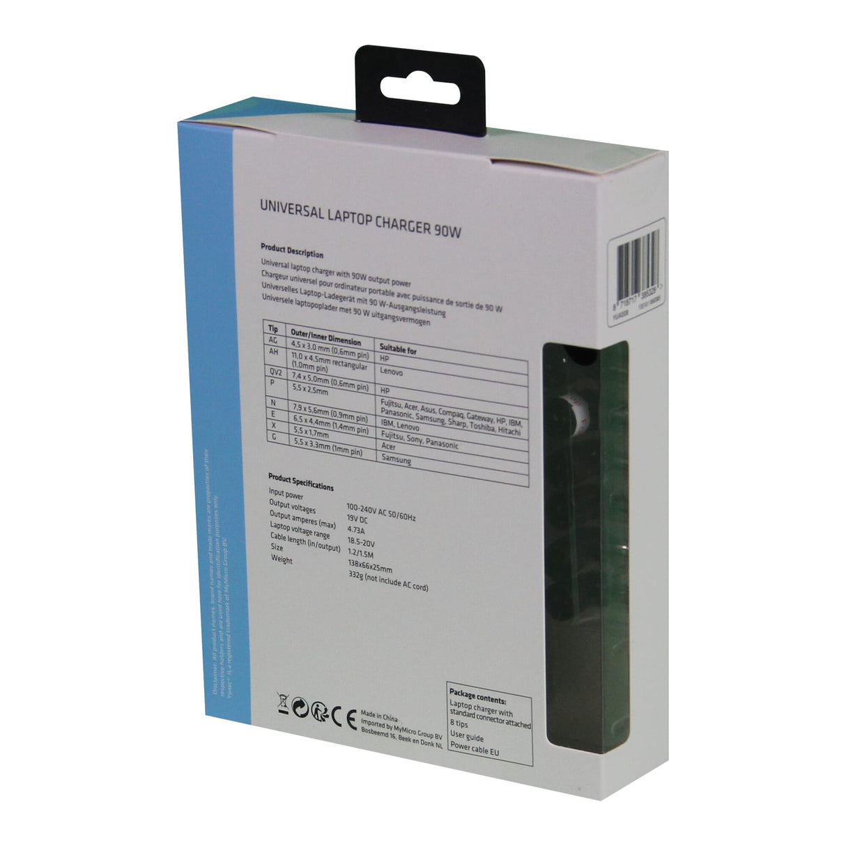 Universal Yanec Universal notebook AC adaptér 90W s 8 tipy - černý