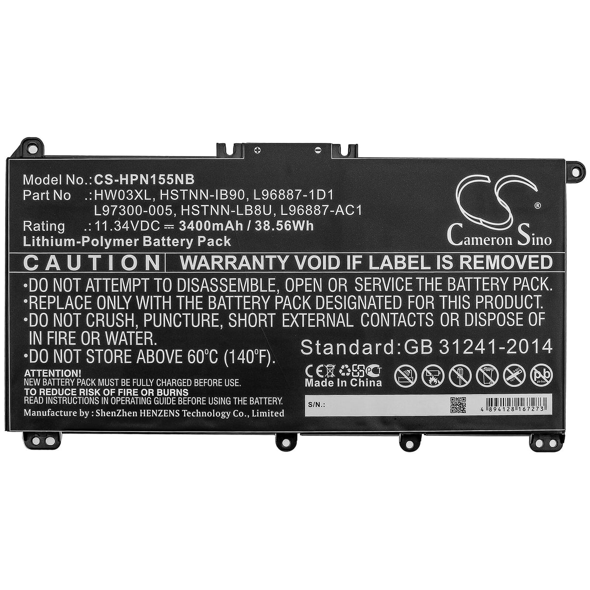 Erstatning Laptop Battery 3400mAh