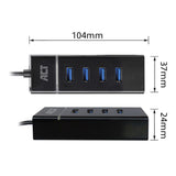 Conectividade ACT Hub USB-C 3.2 com 4 portas USB-A