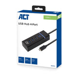 Conectividade ACT Hub USB-C 3.2 com 4 portas USB-A