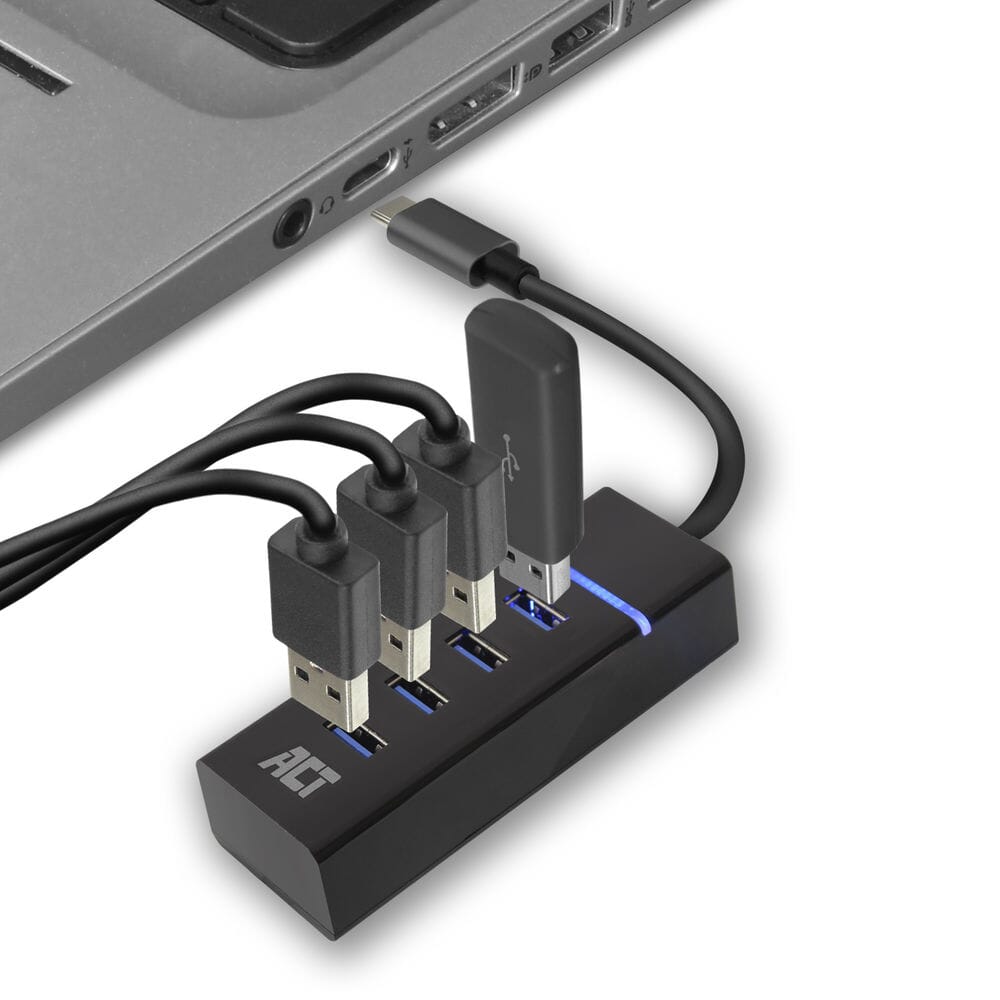 Conectividade ACT Hub USB-C 3.2 com 4 portas USB-A