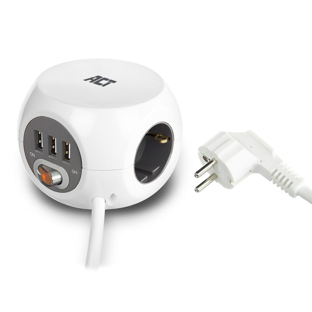 Act square power strip (pdu) with 3 sockets type f 1.5m