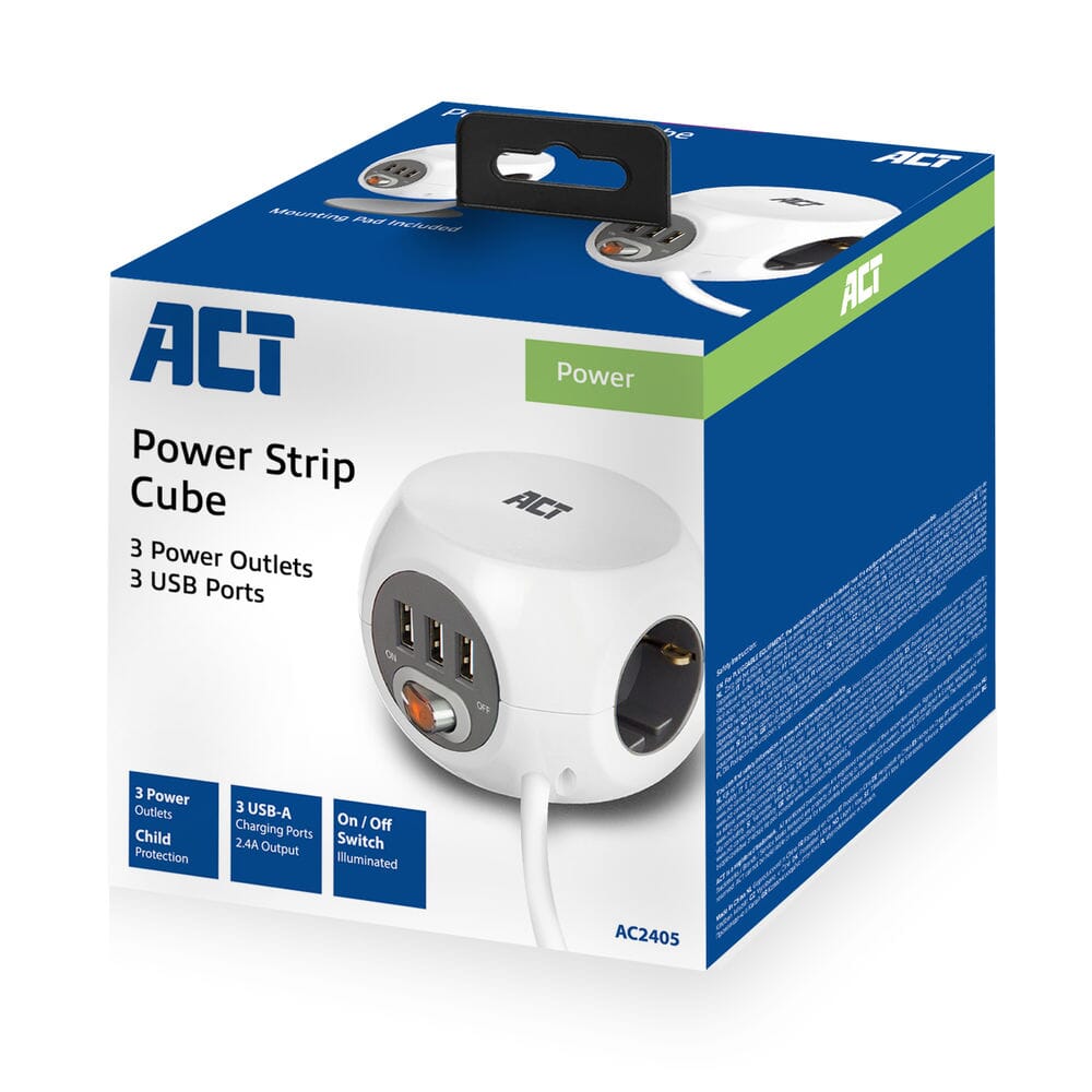 Act square power strip (pdu) with 3 sockets type f 1.5m