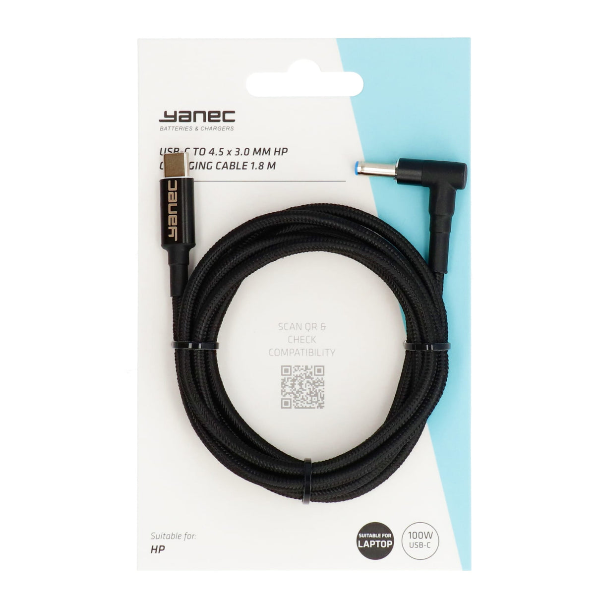 Yanec USB-C 4,5 x 3,0 mm HP latauskaapeli 1,8 m