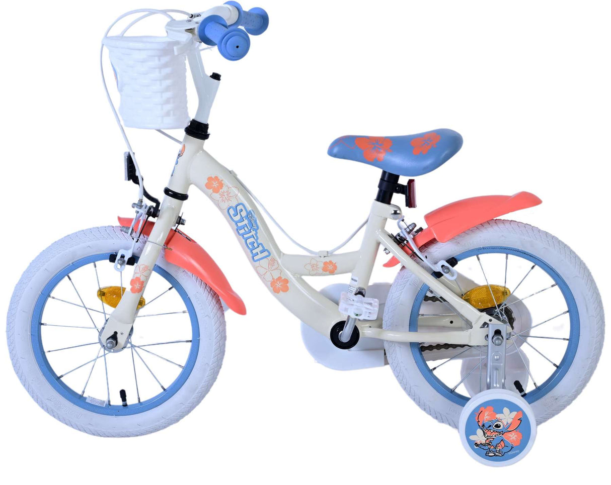 Stitch stitch children's bike girls 14 inch cream coral blue two hand brakes