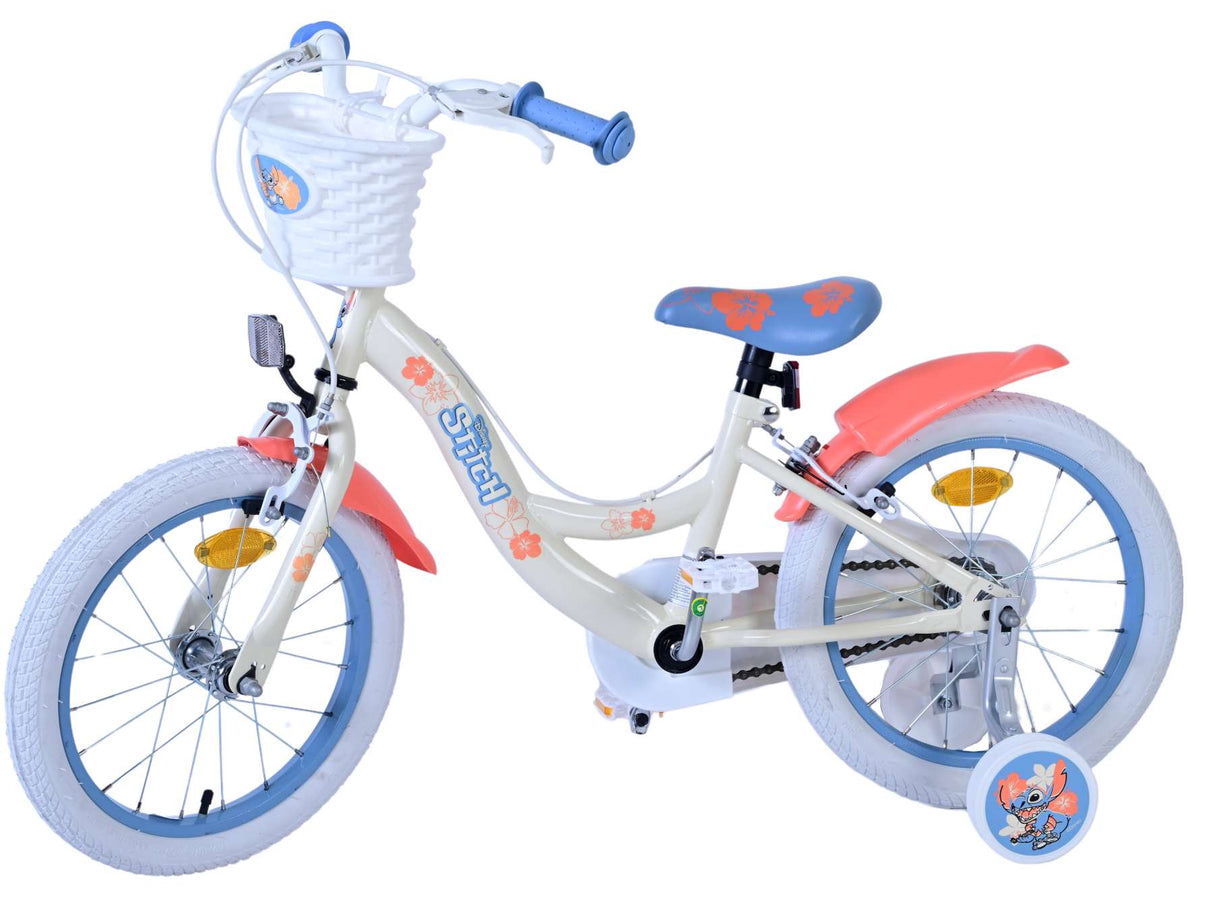 Stitch Stitch Children's Bike Girls 16 palcové krémové korálové modré dvě ruční brzdy