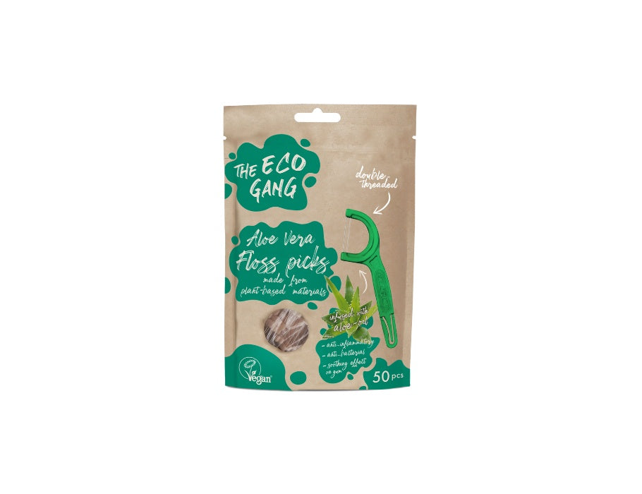 The Eco Gang toothpicks with Flosdraad Aloe Vera