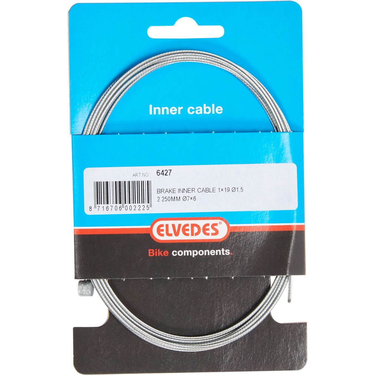 Elvedes brake inner cable 2250mm galvanized ø1.5mm T-nipple (on card)