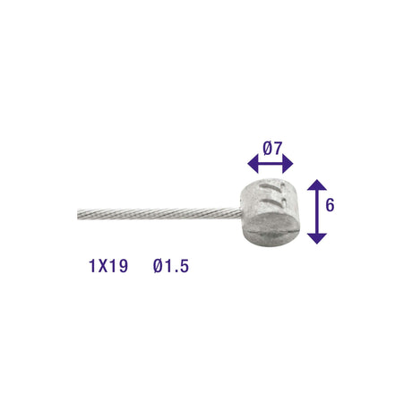Elvedes brake inner cable 2250mm galvanized ø1.5mm T-nipple (on card)