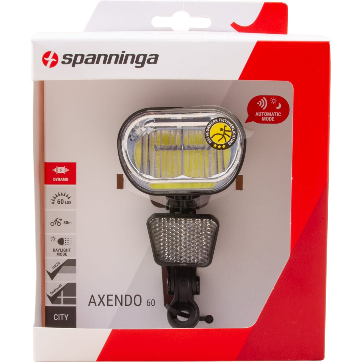 Spanninga Koplamp Axendo 60 XDASTc dynamo m refl + kabel