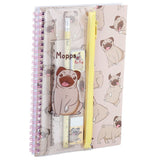 Mopps pug spiral bound a5 notebook 6 piece writing set