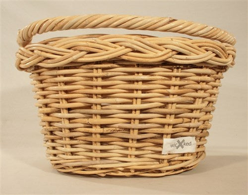 Pit wicker handlebar basket round large flat natural