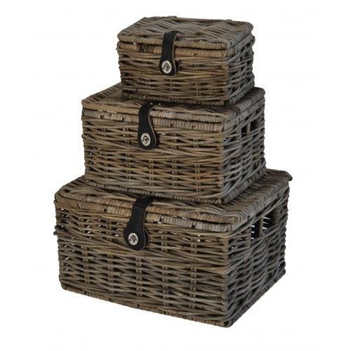 Dr wicker v-ager basket m with lid 32x24x18 gray