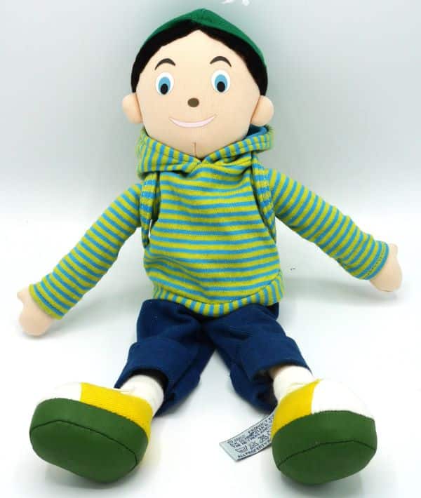 Fröhliche Stoffpuppe mit Pferd, 36 cm lang, grün