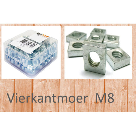 Bofix mutter m8 firkantet galvanisert pr 100