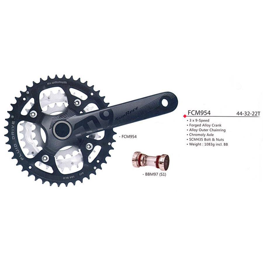 Sunrace-Sunrace Crankkel FCM954 22-32-44 175 mm M CG+BB Zestaw