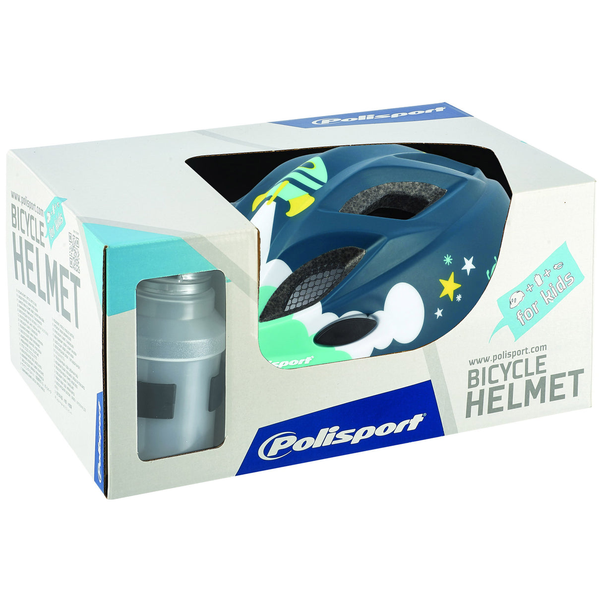 Polisport Helm Spaceship met bidon en houder. Maat: XS (48 52 cm), kleur: Blauww