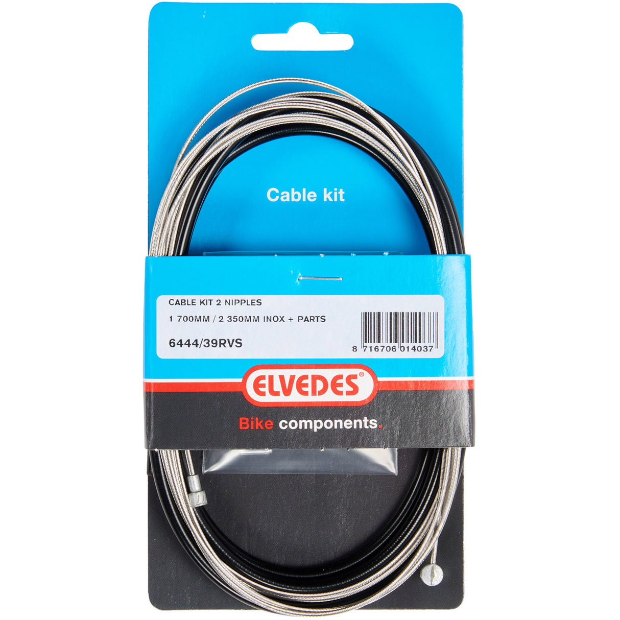 Elvedes Rem Cabel Kit 2 Nippels 1700mm 2350mm in acciaio inossidabile nero